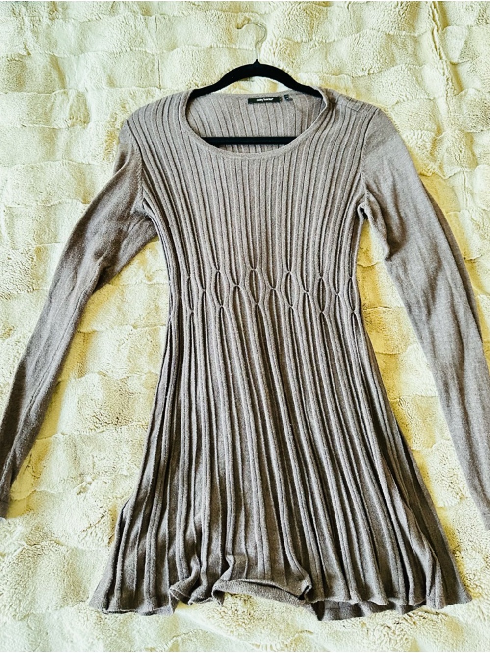 Ribbed Knit Long-Sleeve Lightweight Sweater- Taupe